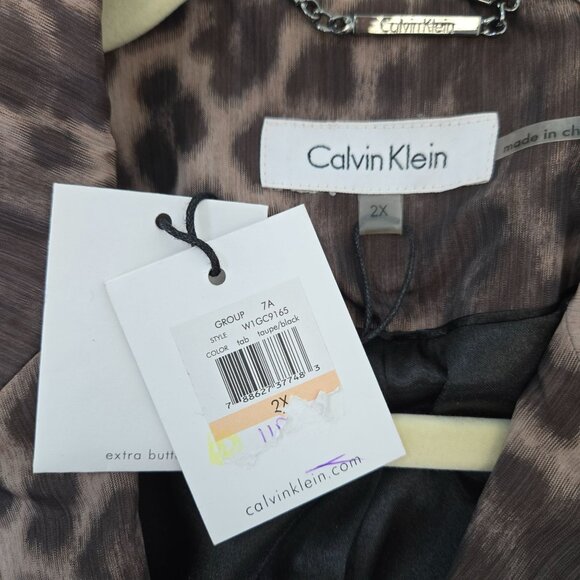 NWT Calvin Klein Leopard Print Ruched Sleeve One Button Jacket Size 2XL - Picture 3 of 8